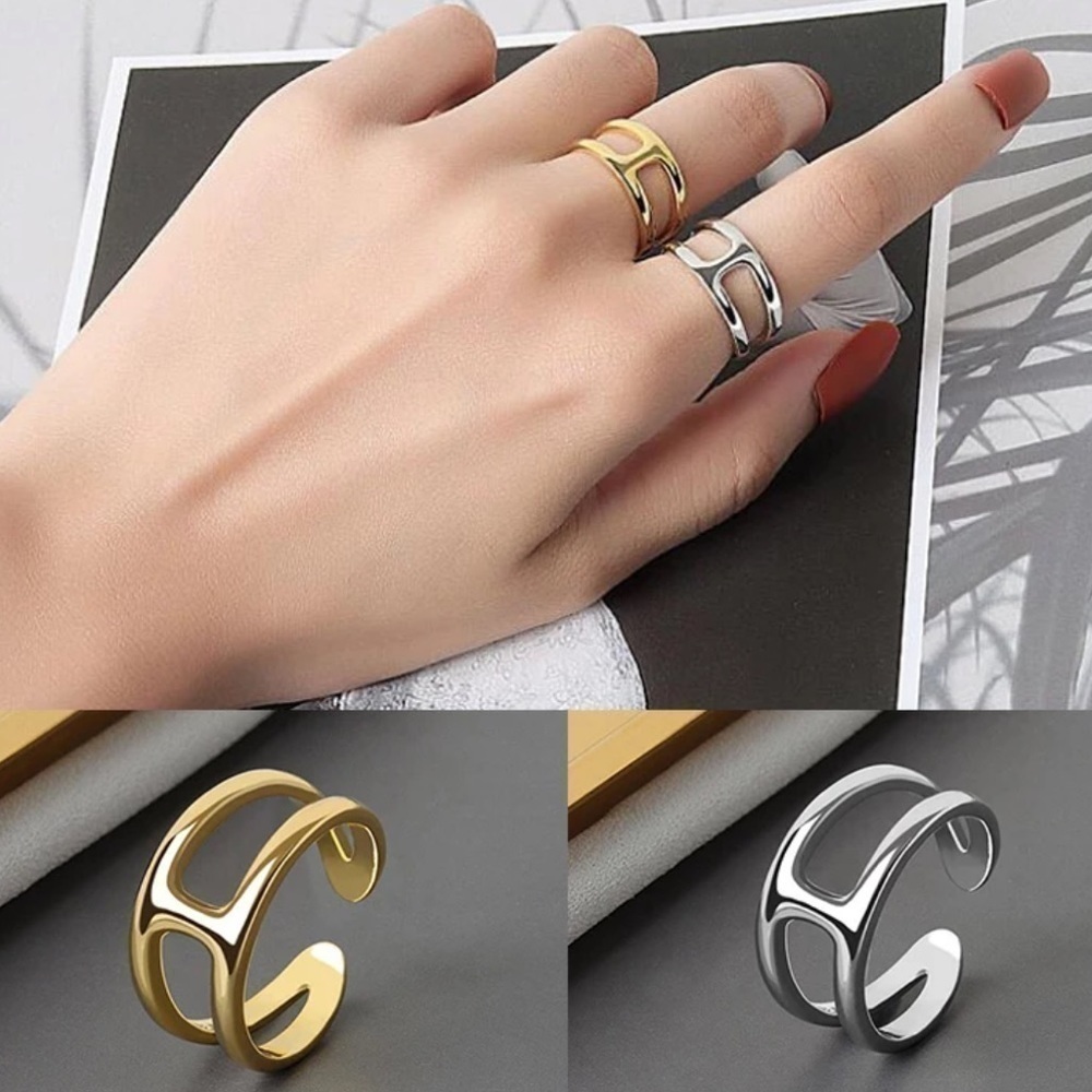 𝅺new Unique 18k Gold 925 Sterling Silver Minimalist Ring